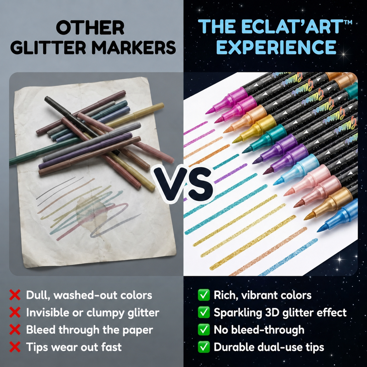 Other glitter markers vs ECLAT'ART